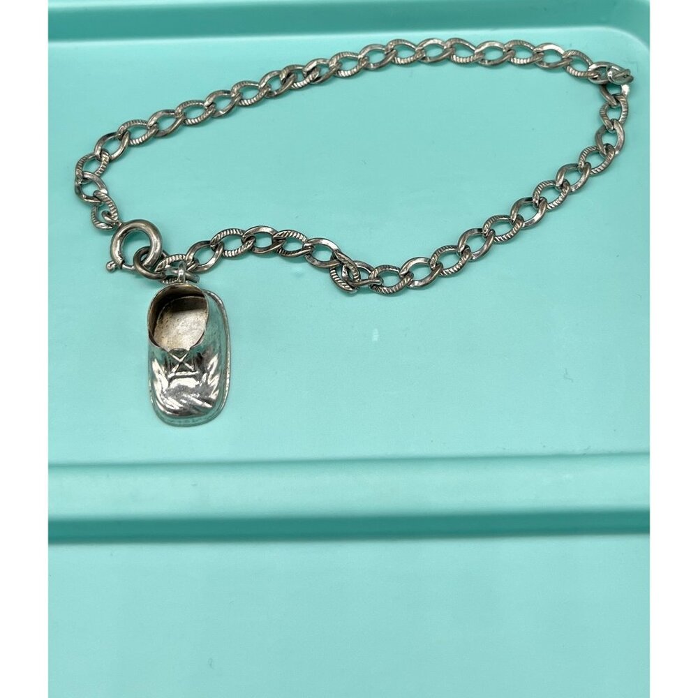 Vintage LESTAGE 1950s STERLING Baby Shoe Charm Bracelet Mother's Jewelry 7"